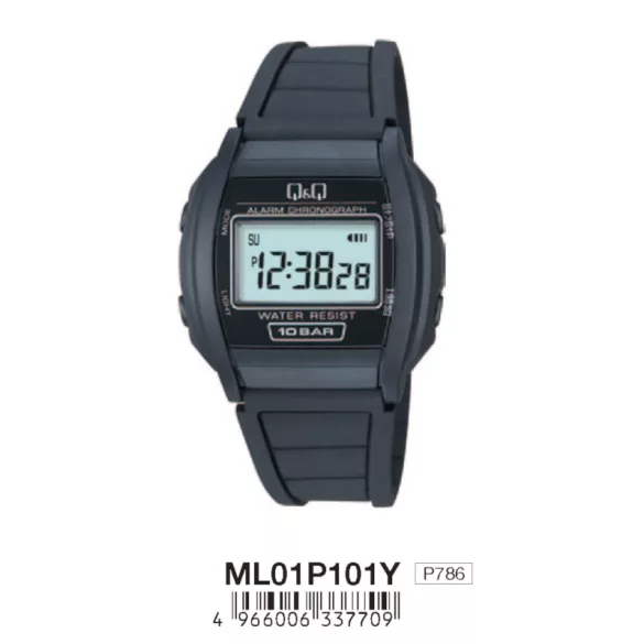 Ceas bărbătesc Q&Q plastic, quartz/LCD, negru, ML01J101