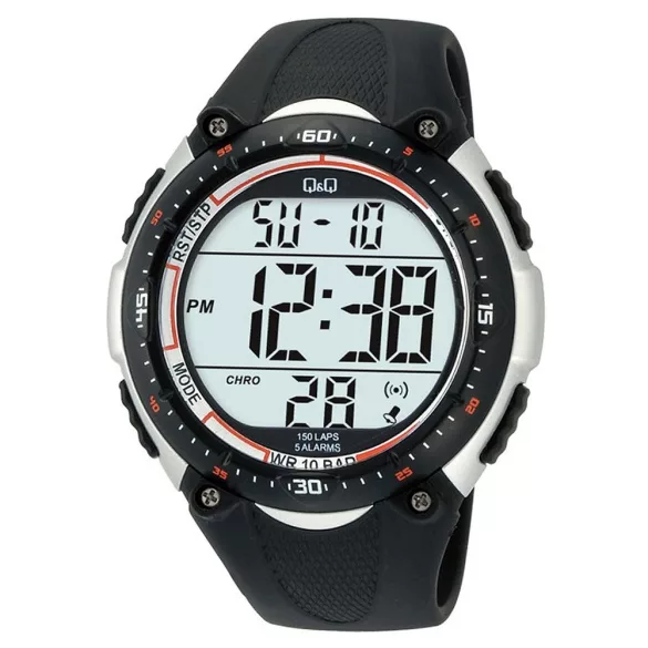 Q&Q férfi karóra, quartz, digitális, LCD kijelzés, fekete színű műanyag tok, fekete színű műanyag szíj, M010J002Y
