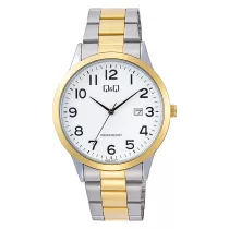   Q&Q férfi karóra, quartz, bicolor színű fémtok, bicolor színű nemesacél csat, fehér számlap A44A-003PY