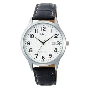 Q&Q férfi karóra, quartz, ezüst színű fémtok, fehér számlap, fekete színű bőrszíj A44A-004PY Q&Q férfi karóra, quartz, ezüst színű fémtok, fehér számlap, fekete színű bőrszíj A44A-004PY