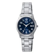   Q&Q női karóra, quartz, ezüst színű fémtok, ezüst színű fémcsat, kék számlap A45A-002PY