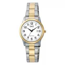   Q&Q női karóra, quartz, bicolor színű fémtok, bicolor színű fémcsat, fehér számlap A45A-003PY