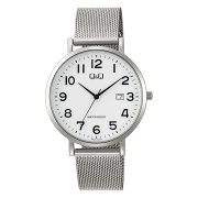   Q&Q karóra férfi, quartz, ezüst színű fémtok, ezüst színű acél csat (mesh band), fehér számlap A46A-001PY