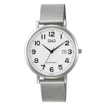   Q&Q karóra férfi, quartz, ezüst színű fémtok, ezüst színű acél csat (mesh band), fehér számlap A46A-001PY