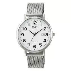   Q&Q karóra férfi, quartz, ezüst színű fémtok, ezüst színű acél csat (mesh band), fehér számlap A46A-001PY