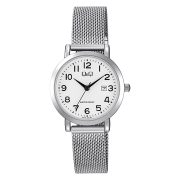   Q&Q női karóra, quartz, ezüst színű fémtok, ezüst színű fémcsat (mesh band), fehér számlap A47A-001PY