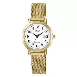   Q&Q női karóra, quartz, arany színű fémtok, arany színű fémcsat (mesh band), fehér számlap A47A-002PY