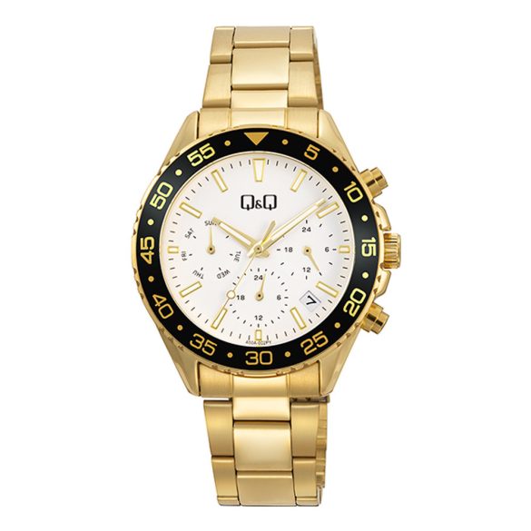 Q&Q női karóra, arany színű fémtok, arany színű fémcsat, fehér színű számlap, A50A-002PY