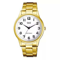   Q&Q férfi karóra, quartz, arany színű fémtok, arany színű nemesacél csat, fehér számlap C10A-004PY