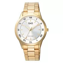   Q&Q férfi karóra, quartz, arany színű fémtok, arany színű nemesacél csat, ezüst-fehér számlap C10A-048PY