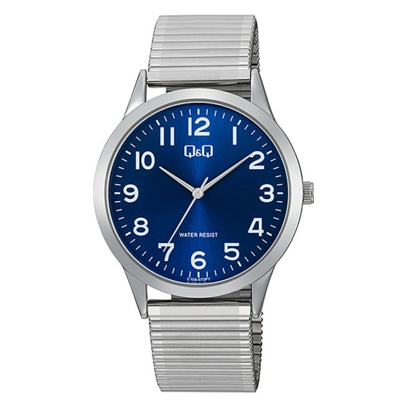 Q&Q férfi karóra, quartz, ezüst színű fémtok, ezüst színű rugóscsat, kék számlap C10A-073PY