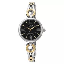   Q&Q női karóra, quartz, ezüst színű fémtok, bicolor színű fémcsat, fekete számlap F10A-003PY