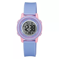  Q&Q női karóra, quartz, digitális kijelzés, lila/rózsaszín színű műanyag tok, lila színű műanyag szíj, M208J005Y