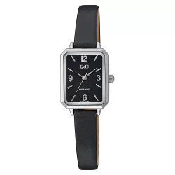   Q&Q női karóra, quartz, ezüst színű fémtok, fekete színű bőrszíj, fekete számlap Q29C-001PY