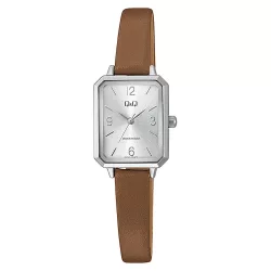   Q&Q női karóra, quartz, ezüst színű fémtok, barna színű bőrszíj, ezüst számlap, Q29C-004PY