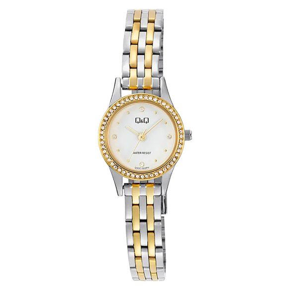 Q&Q női karóra, quartz, bicolor színű fémtok, bicolor színű fémcsat, fehér számlap, Q30C-002PY