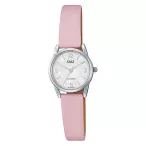   Q&Q női karóra, quartz, ezüst színű fémtok, rózsaszín színű bőrszíj, gyöngyház színű számlap, Q31C-004PY
