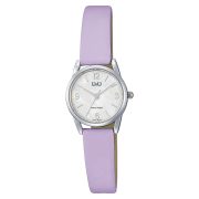   Q&Q női karóra, quartz, ezüst színű fémtok, lila színű bőrszíj, gyöngyház színű számlap Q31C-007PY