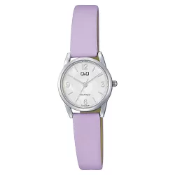   Q&Q női karóra, quartz, ezüst színű fémtok, lila színű bőrszíj, gyöngyház színű számlap Q31C-007PY