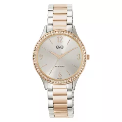   Q&Q női karóra,quartz, bicolor színű fémtok, bicolor színű fémcsat, ezüst számlap Q75B-005PY