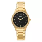   Q&Q nő karóra, quartz, arany színű fémtok, arany színű fémcsat, fekete számlap, Q75B-009PY