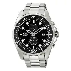   Q&Q férfi karóra, quartz, ezüst színű fémtok, ezüst színű fémcsat, fekete színű számlap, A43A-001PY