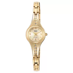   Q&Q női ékszeróra, quartz, arany színű fémtok, arany színű fémcsat, arany színű számlap, F13A-001PY