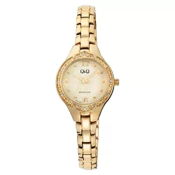   Q&Q női ékszeróra, quartz, arany színű fémtok, arany színű fémcsat, pezsgő színű számlap, F14A-001PY