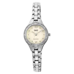   Q&Q női ékszeróra,quartz,ezüst színű fémtok, ezüst színű fémcsat, pezsgő színű számlap, F14A-004PY