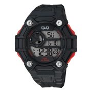  Q&Q férfi karóra, quartz, LCD kijelzés, fekete színű műanyag tok, fekete színű műanyag szíj, G18A-002VY