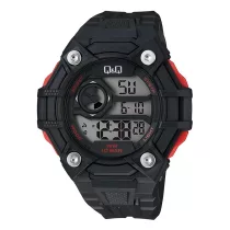   Q&Q férfi karóra, quartz, LCD kijelzés, fekete színű műanyag tok, fekete színű műanyag szíj, G18A-002VY