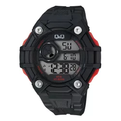   Q&Q férfi karóra, quartz, LCD kijelzés, fekete színű műanyag tok, fekete színű műanyag szíj, G18A-002VY