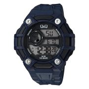   Q&Q férfi karóra, quartz, LCD kijelzés, kék és fekete színű műanyag tok, kék színű műanyag szíj, G18A-004VY