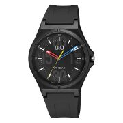   Q&Q férfi karóra, quartz, fekete színű műanyag tok, fekete színű műanyag szíj, fekete számlap, V04A-006VY