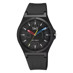   Q&Q férfi karóra, quartz, fekete színű műanyag tok, fekete színű műanyag szíj, fekete számlap, V04A-006VY