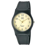   Q&Q unisex karóra, quartz, fekete színű műanyag tok, fekete színű műanyag szíj, arany színű számlap, VP34J001Y