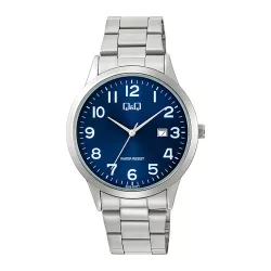   Q&Q férfi karóra, quartz, ezüst színű fémtok, ezüst színű fémcsat, kék számlap A44A-002PY