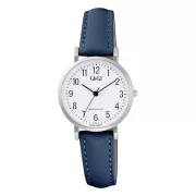   Q&Q női karóra, quartz, ezüst színű fémtok, kék színű bőrszíj, fehér színű számlap C66A-006PY