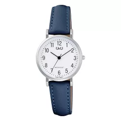   Q&Q női karóra, quartz, ezüst színű fémtok, kék színű bőrszíj, fehér színű számlap C66A-006PY