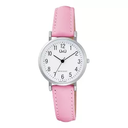   Q&Q női karóra, quartz, ezüst színű fémtok, fehér színű számlap, rózsaszín színű bőrszíj C66A-009PY