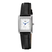   Q&Q női karóra, quartz, ezüst színű fémtok, fehér színű számlap, fekete színű bőrszíj C69A-010PY