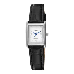   Q&Q női karóra, quartz, ezüst színű fémtok, fehér színű számlap, fekete színű bőrszíj C69A-010PY