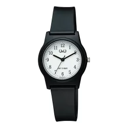   Q&Q női karóra, quartz, fekete színű műanyag tok, fekete színű műanyag szíj, fehér színű számlap G23A-001VY