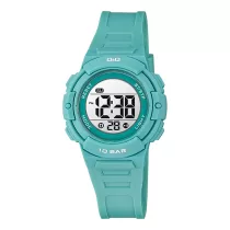   Q&Q női karóra, quartz, digitális, türkiz színű műanyag tok, türkiz színű műanyag szíj, LCD kijelzés G32A-003VY