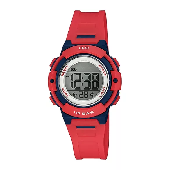 Q&Q női karóra, quartz, digitális, fekete/piros színű műanyag tok, piros színű műanyag szíj. LCD kijelzés M185J002Y