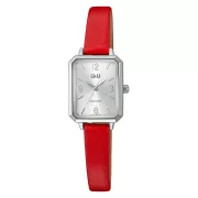   Q&Q női karóra, quartz, ezüst színű fémtok, piros színű bőrszíj, ezüst színű számlap Q29C-003PY