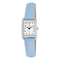   Q&Q női karóra, quartz, ezüst színű fémtok, fehér színű számlap, kék színű bőrszíj Q44C-002PY