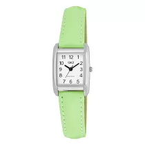   Q&Q női karóra, quartz, ezüst színű fémtok, fehér színű számlap, zöld színű bőrszíj Q44C-004PY