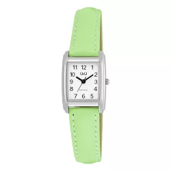   Q&Q női karóra, quartz, ezüst színű fémtok, fehér színű számlap, zöld színű bőrszíj Q44C-004PY