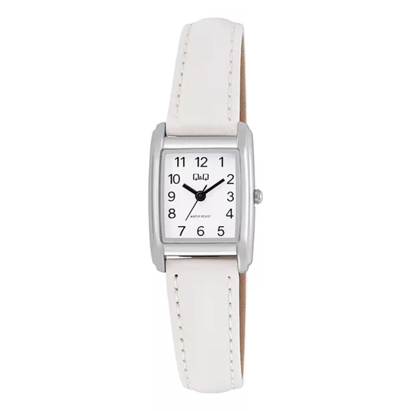 Q&Q női karóra, quartz, ezüst színű fémtok, fehér színű bőrszíj, fehér színű számlap Q44C-008PY